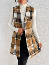 Honey Plaid Lapel Collar Vest Camel OutfitFlow
